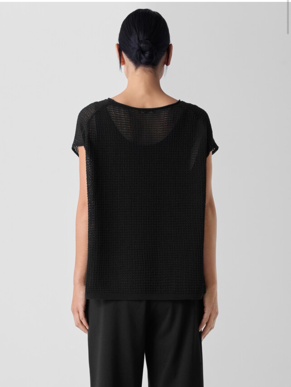 Eileen Fisher Organic Cotton Cord Jewel neck sheen knit sweater short sleeve top - Picture 3 of 6